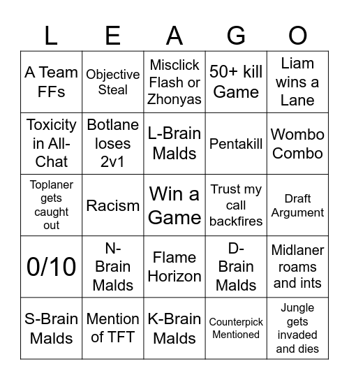 LEAGO GG EDITION Bingo Card