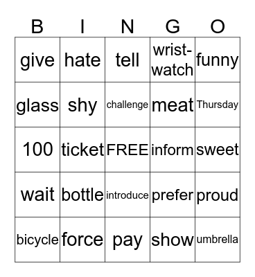 Game 2 Bingo Card