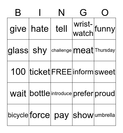 Game 2 Bingo Card
