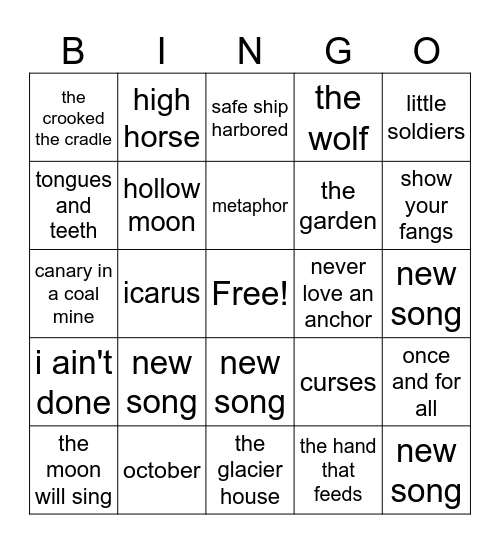 crane wives concert Bingo Card