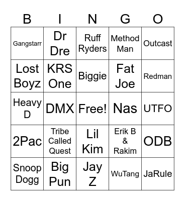 Old School Hip Hop Bingo Card