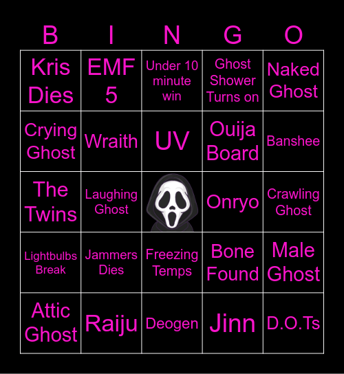 Dixper Phasmophobia Bingo Card