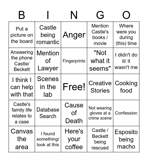 Castle Bingo Card