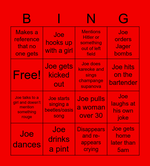 Joe Bingo Card