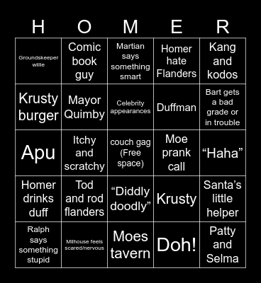 Simpsons Bingo Card