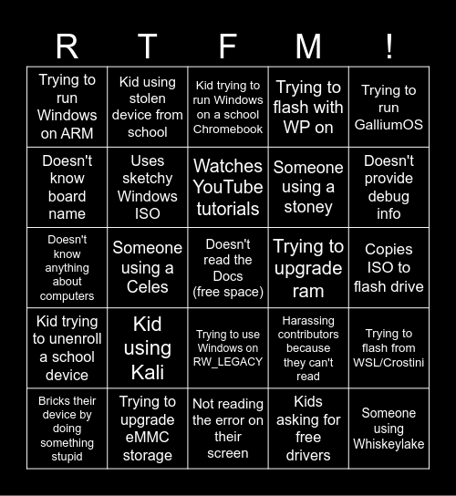 Chrultrabook Bingo Card