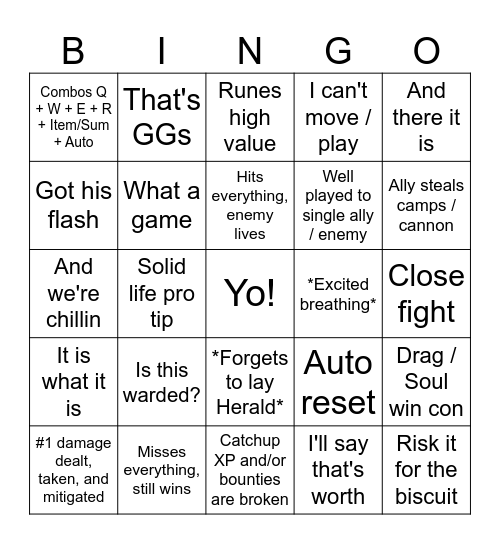 Kingstix Bingo Fun Bingo Card
