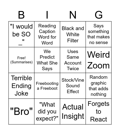 SSSniperwolf Bingo Card