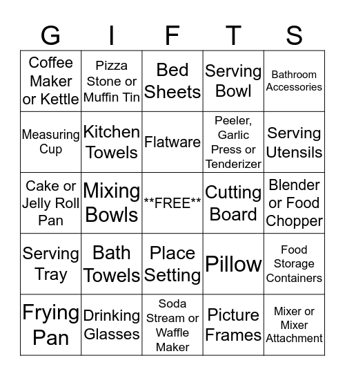 Wedding Shower Gift Bingo Card