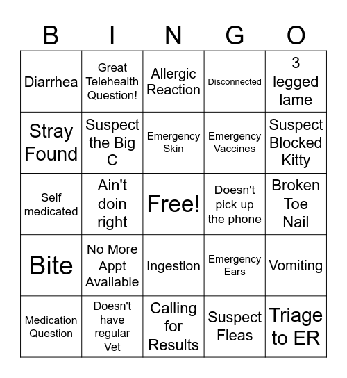 TeleAdvice BINGO Card