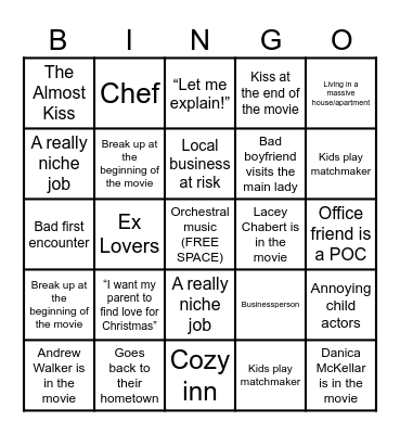 Hallmark Movie Bingo Card