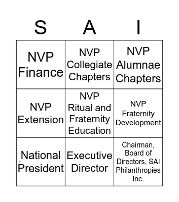 SAI National Executive Board Bingo Card