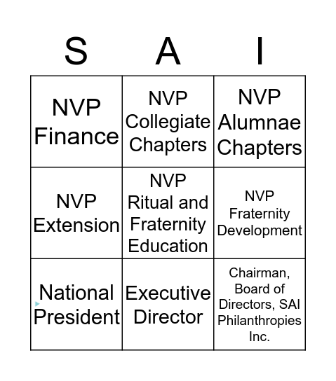 SAI National Executive Board Bingo Card
