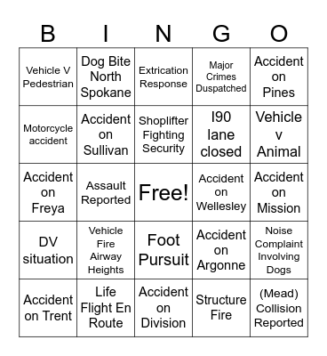 Spokane Bingo Card