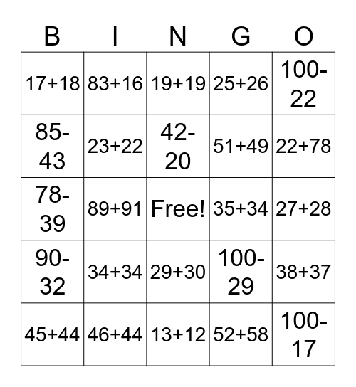 Near Doubles and Doubles Bingo Card