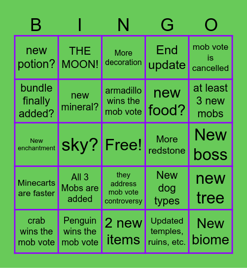 Minecraft Live 2023 Bingo Card Bingo Card