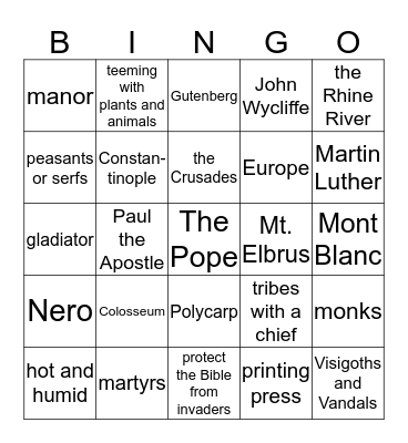 Early Christianity Bingo Card