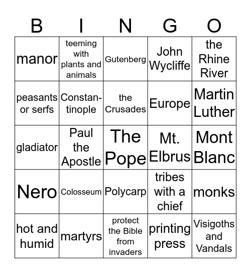 Early Christianity Bingo Card