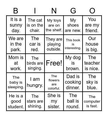 Be-Verbs Bingo Card