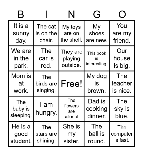 Be-Verbs Bingo Card
