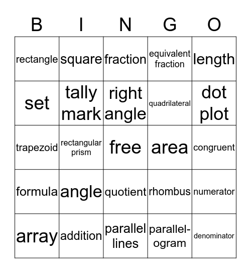 Math Vocabulary Geometry Bingo Card