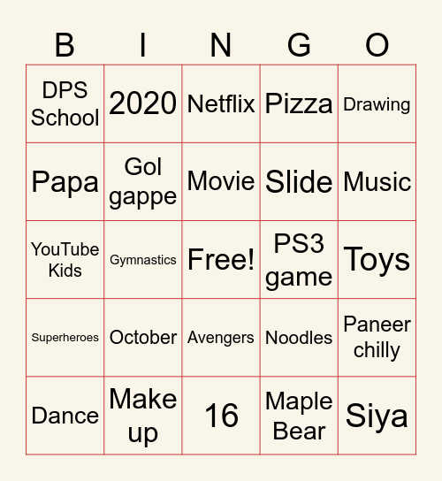 Vedant & Siya’s Birthday Bash Bingo Card