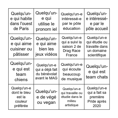 Bingo humain Bingo Card