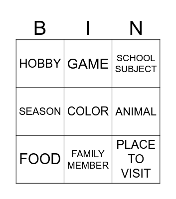 MY FAVORITES Bingo Card