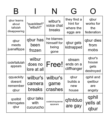 q!wilbur's return stream bingo Card