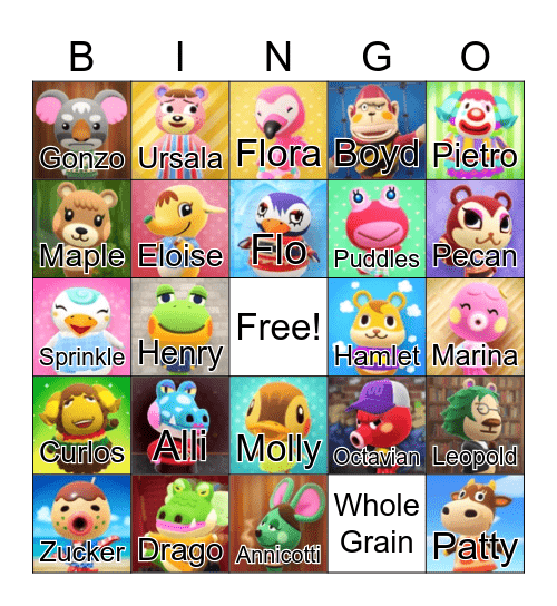 Animal Crossing Bingo Card