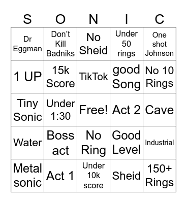 Sonic CD Bingo Card