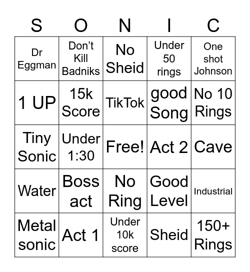 Sonic CD Bingo Card