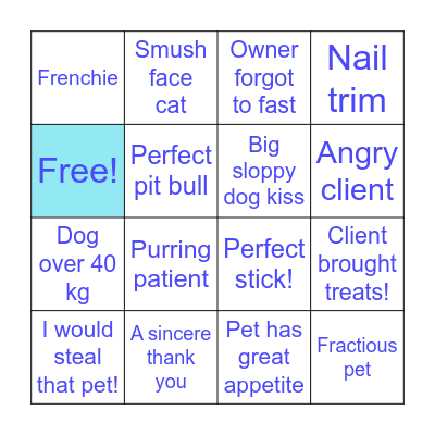 Vet Tech Bingo Card