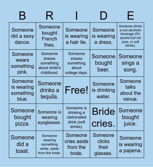 I GOT THE 'BRIDE' Bingo Card