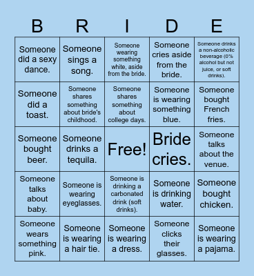 I GOT THE 'BRIDE' Bingo Card