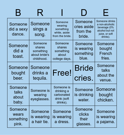 I GOT THE 'BRIDE' Bingo Card