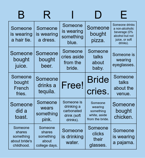 I GOT THE 'BRIDE' Bingo Card