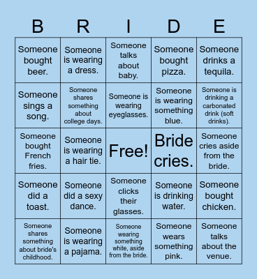 I GOT THE 'BRIDE' Bingo Card