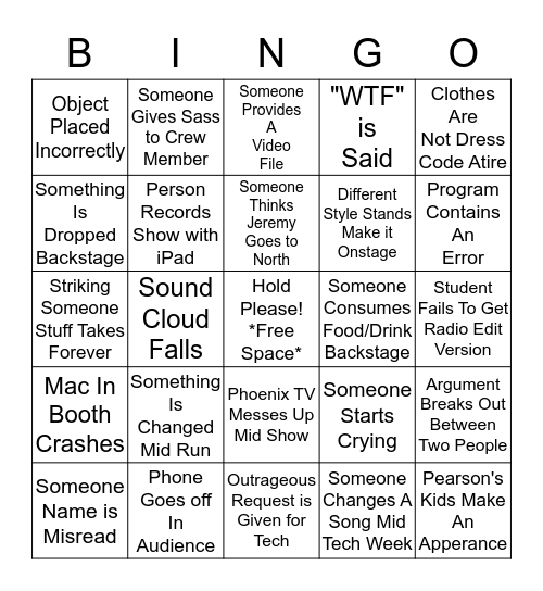 Mr. & Miss Phoenix 2016 Bingo Card