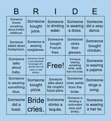 I GOT THE 'BRIDE' Bingo Card