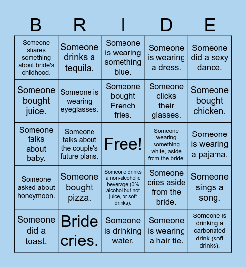 I GOT THE 'BRIDE' Bingo Card