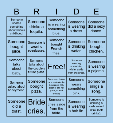 I GOT THE 'BRIDE' Bingo Card
