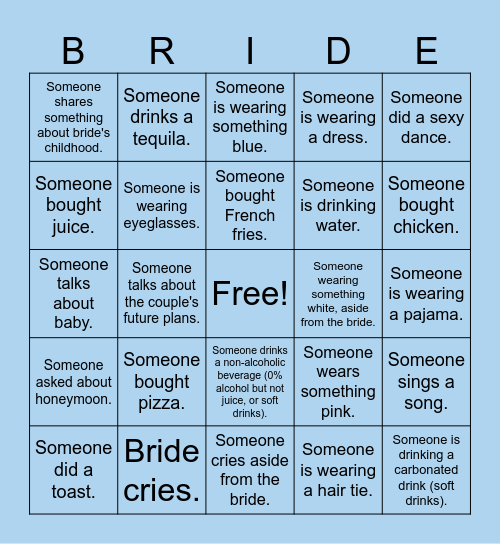 I GOT THE 'BRIDE' Bingo Card