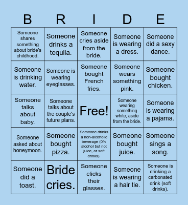 I GOT THE 'BRIDE' Bingo Card