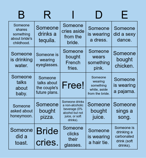 I GOT THE 'BRIDE' Bingo Card