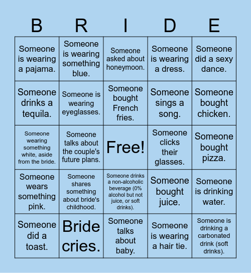 I GOT THE 'BRIDE' Bingo Card