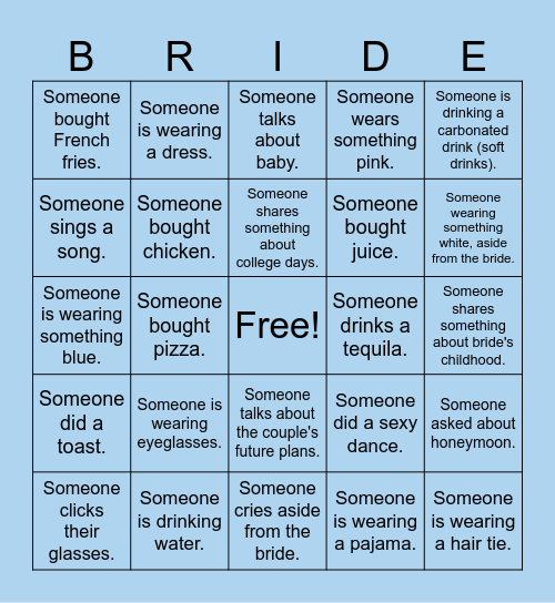 I GOT THE 'BRIDE' Bingo Card