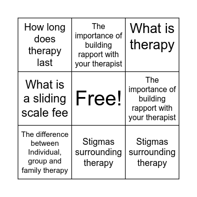 Mental Health Bingo Card