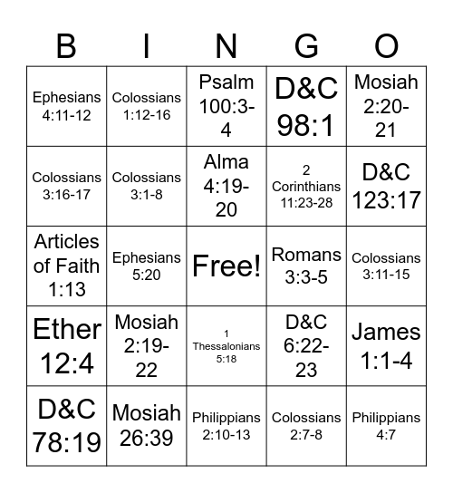 Scripture Bingo Card