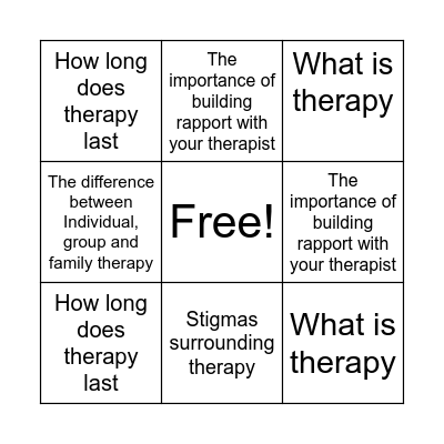 Mental Health Bingo Card